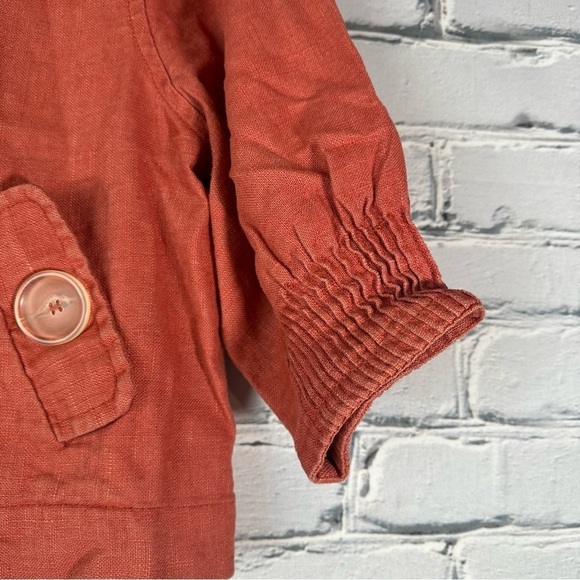 LAL Live A Little 100% Linen Button Blazer Short Sleeve Orange Lagenlook Small - Picture 4 of 7
